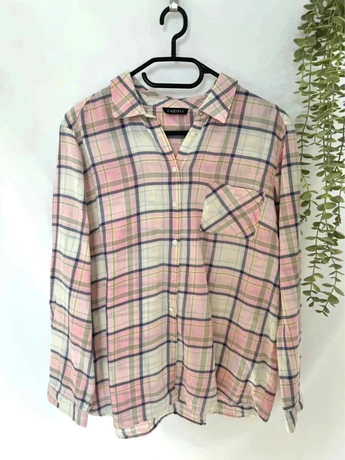 Chemise rose à carreaux Caroll taille L - Photo 2/5