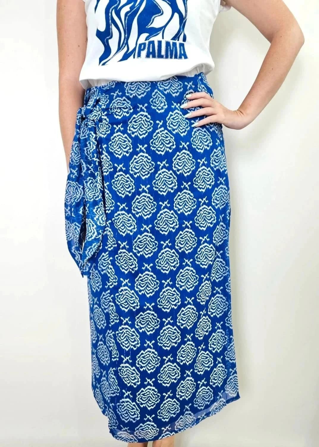 Jupe longue portefeuille Molly Bracken bleue fluide taille S - Photo 1/6