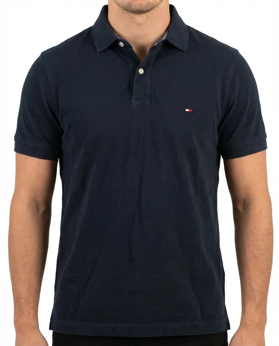 Polo noir Tommy Hilfiger logo brodé taille M - Photo 1/6