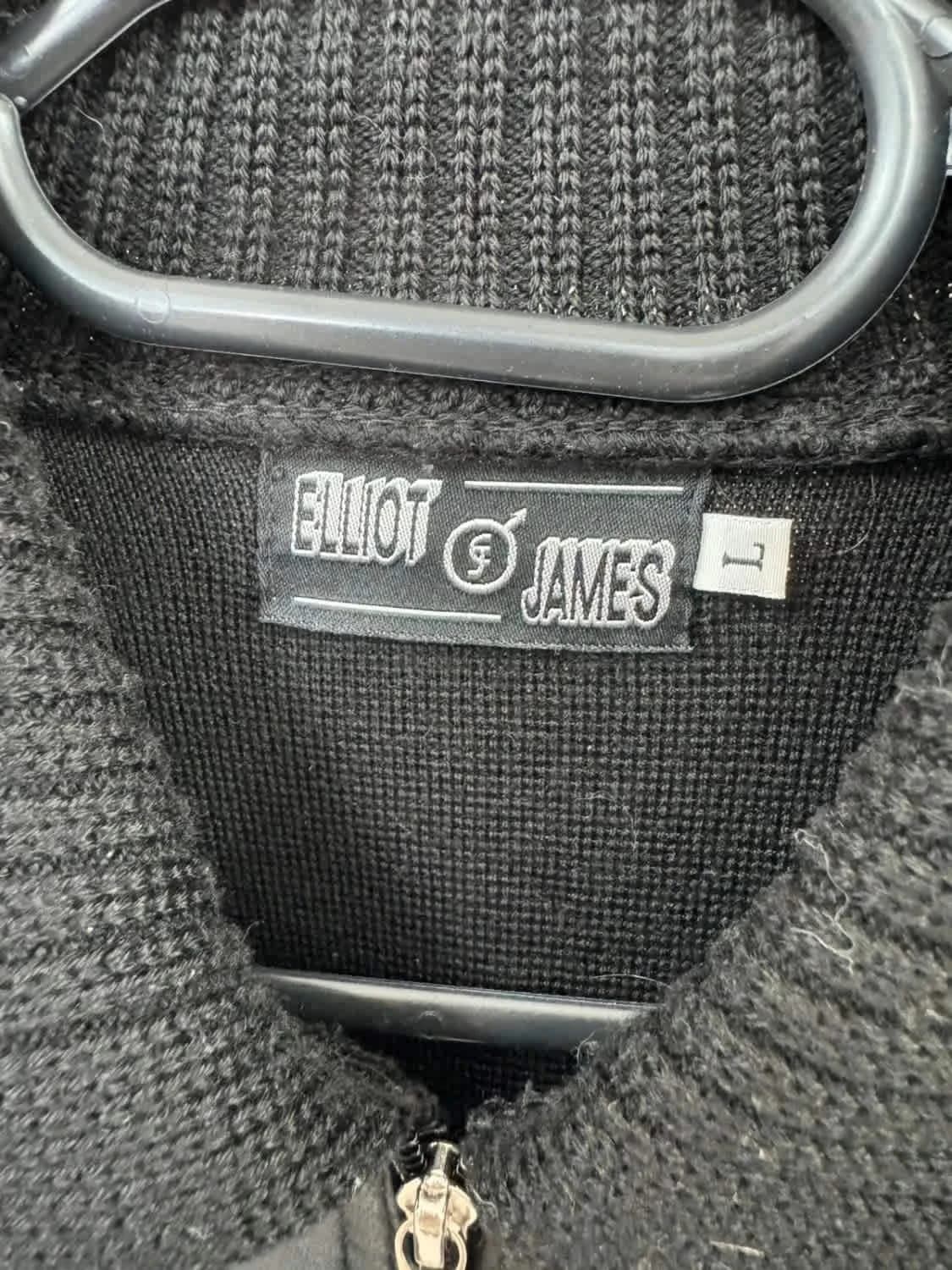Veste noire en laine de mérinos et simili cuir Elliot James taille L - Photo 3/5
