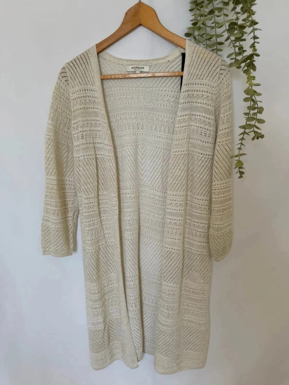 Gilet/cardigan long Morgan crème en maille taille M - Photo 2/6