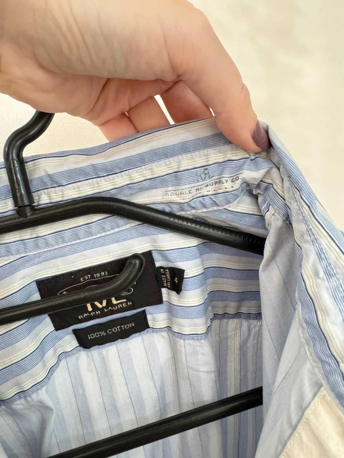 Chemise rayée coton Ralph Lauren RRL double RL bleu blanc taille L - Photo 8/10