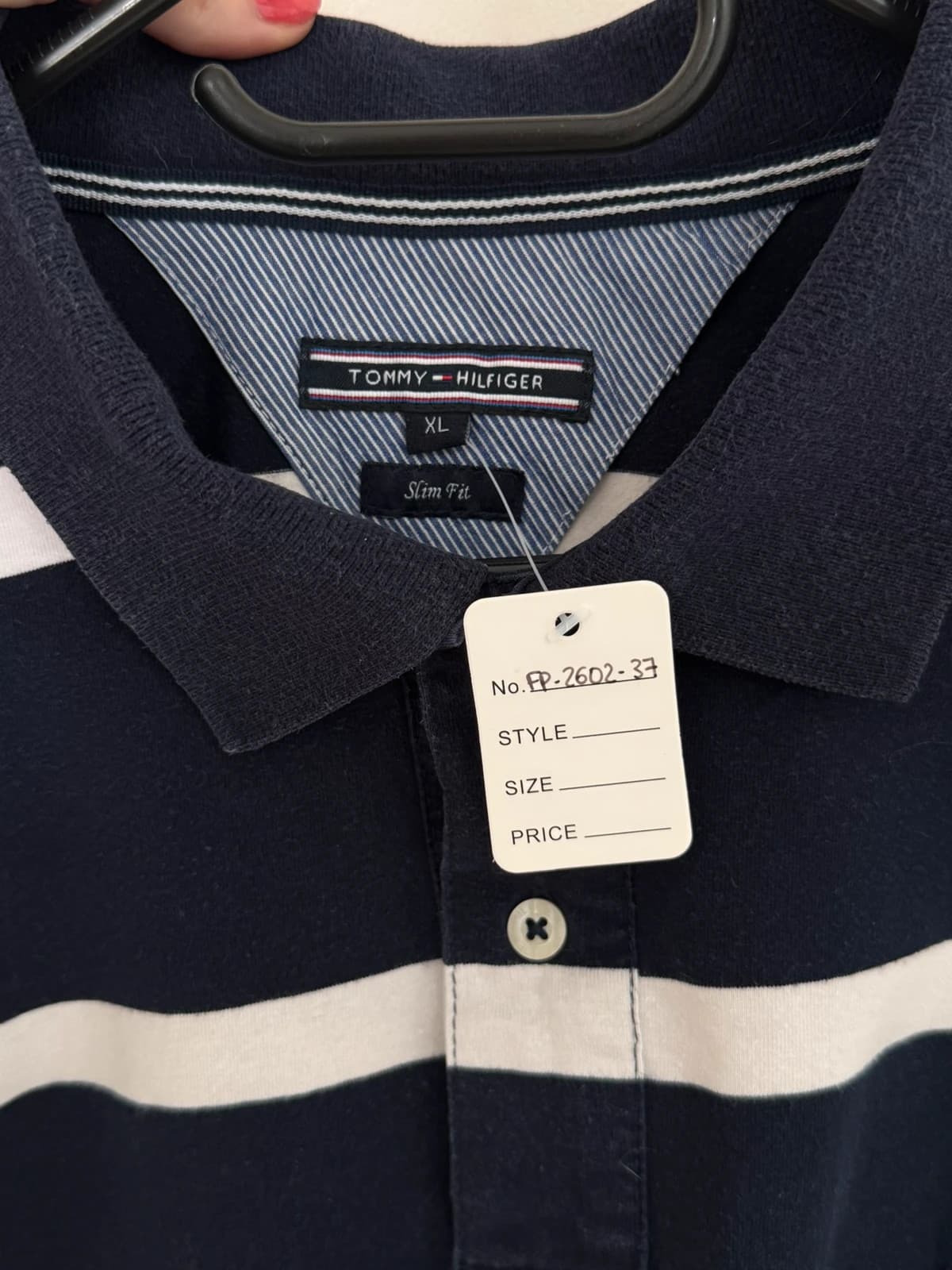 Polo manches longues rugby rayé Tommy Hilfiger bleu marine rouge taille XL - FP260237 - Photo 4/7