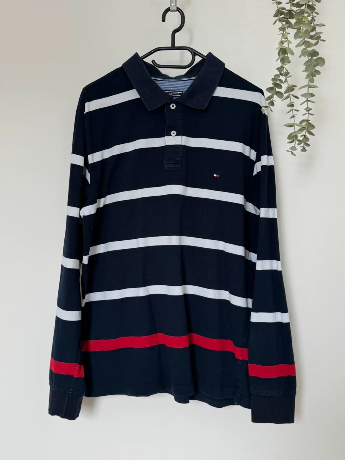 Polo manches longues rugby rayé Tommy Hilfiger bleu marine rouge taille XL - FP260237 - Photo 2/7