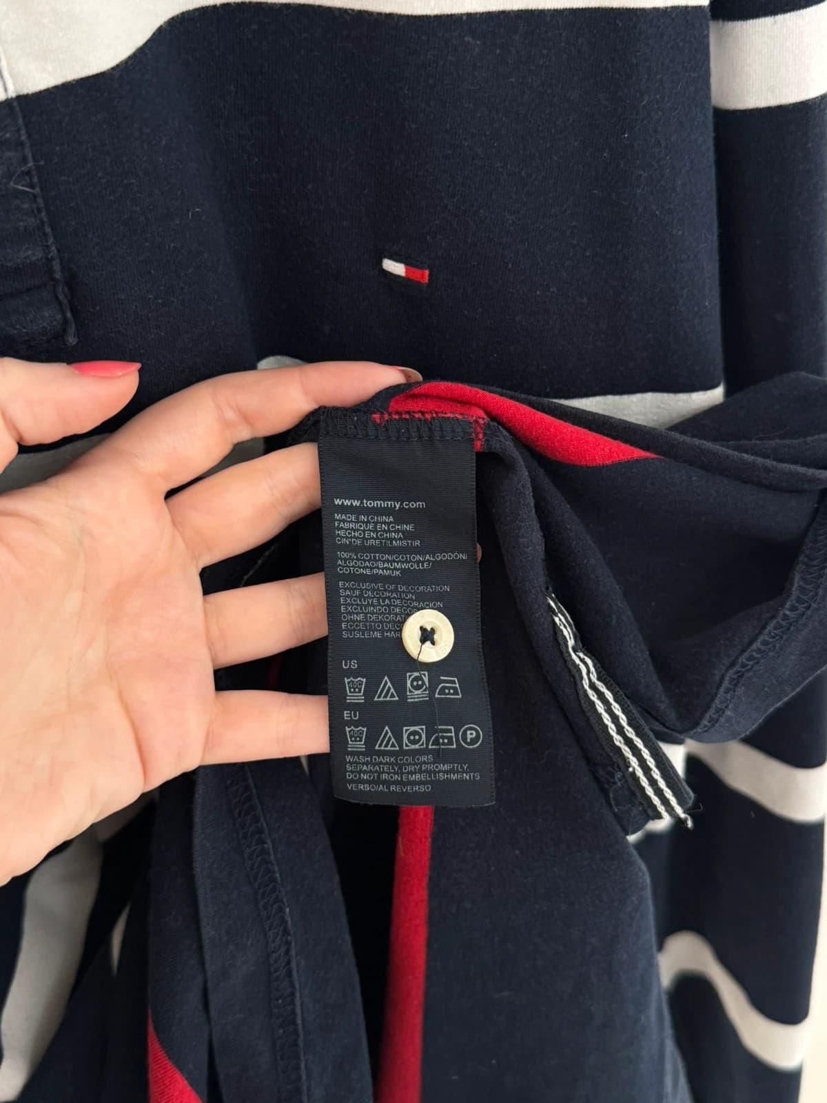 Polo manches longues rugby rayé Tommy Hilfiger bleu marine rouge taille XL - FP260237 - Photo 5/7
