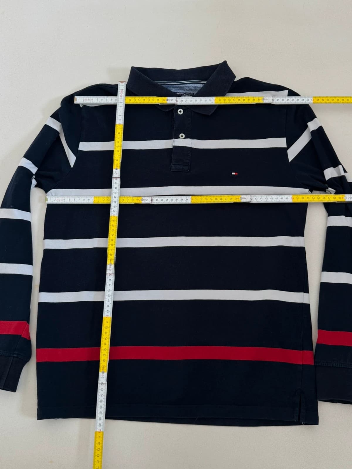 Polo manches longues rugby rayé Tommy Hilfiger bleu marine rouge taille XL - FP260237 - Photo 7/7