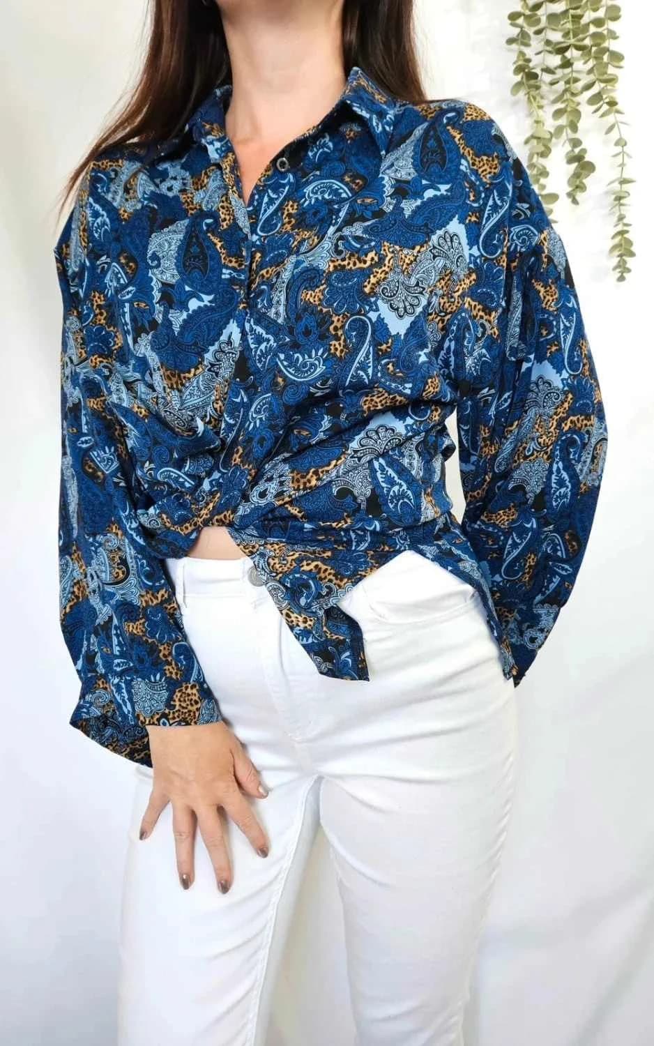 Blouse bleue oversize à imprimé taille S - Photo 1/6