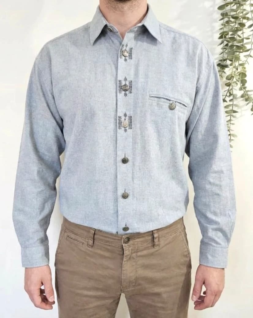 Chemise manches longues grise traditionnelle avec détails Imperial Landhaus - Photo 1/6