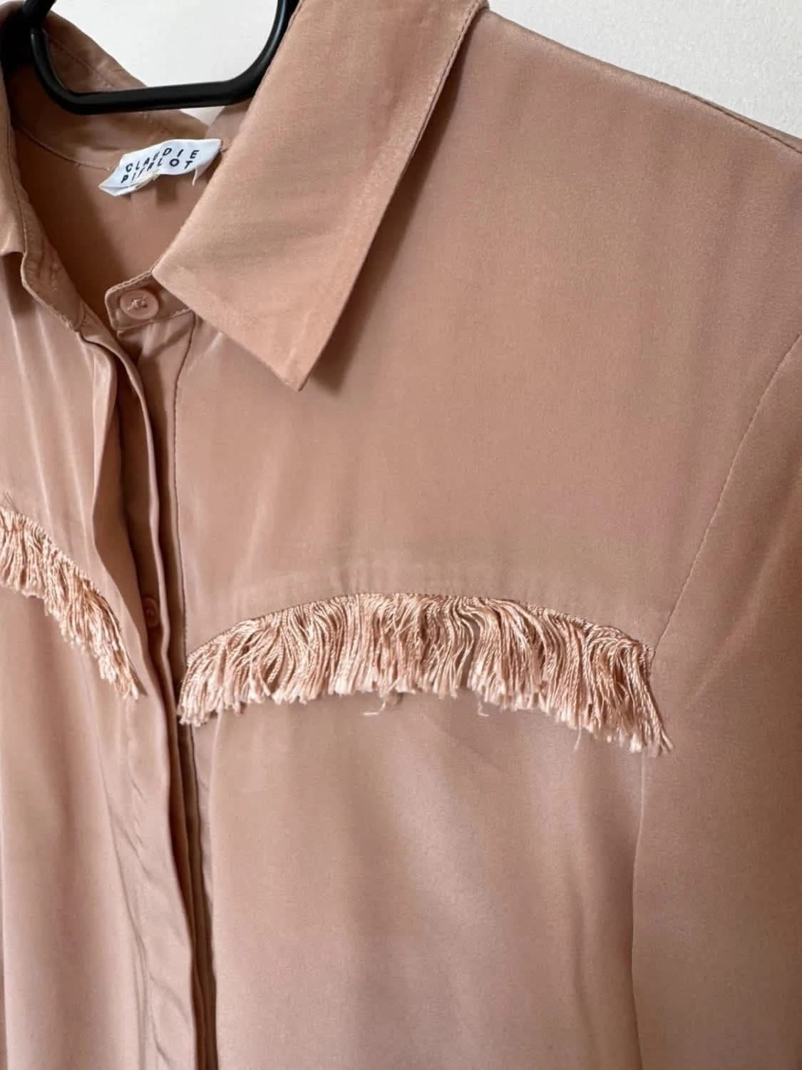 Blouse fluide à franges satinée rose Claudie Pierlot taille 36 - Photo 4/8