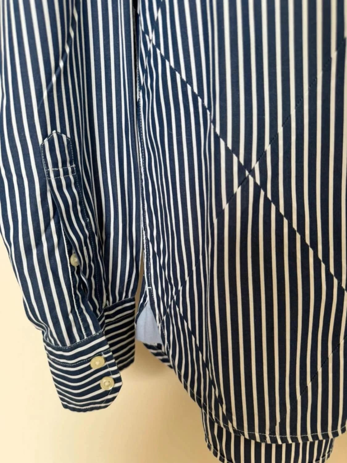 Chemise Tommy Hilfiger rayée bleu marine blanc coton manches longues modèle 80’s two ply taille S - Photo 4/8