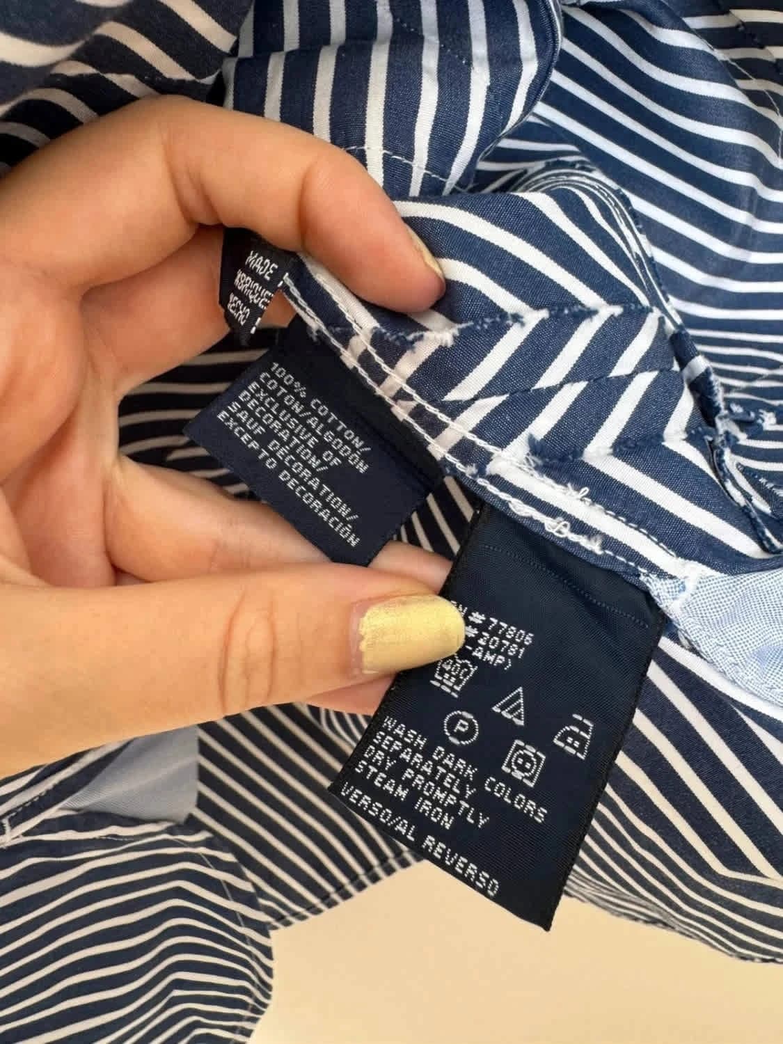 Chemise Tommy Hilfiger rayée bleu marine blanc coton manches longues modèle 80’s two ply taille S - Photo 5/8