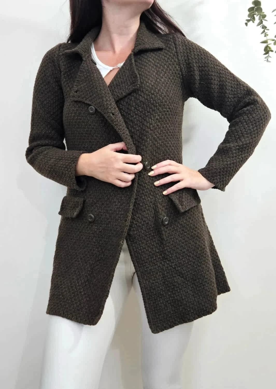 Manteau cardigan maille laine Fred Perry marron taille S - Photo 1/9