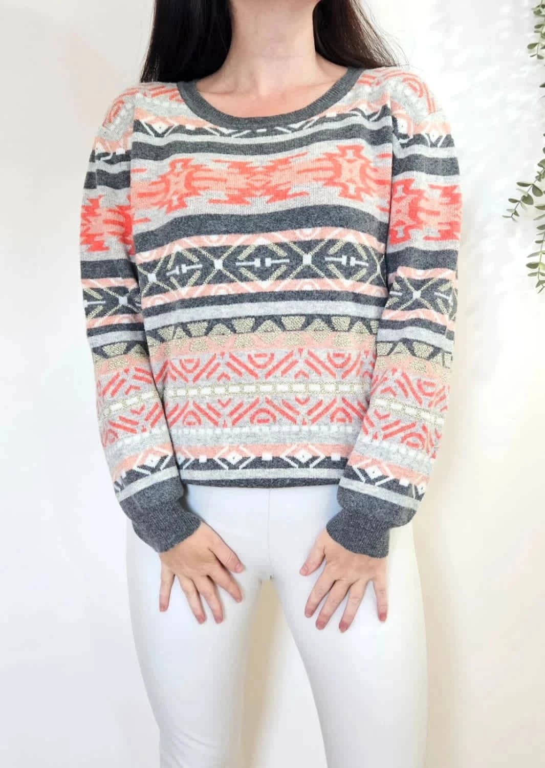 Pull d’hiver vintage knitwear à motifs avec du doré - Photo 2/7