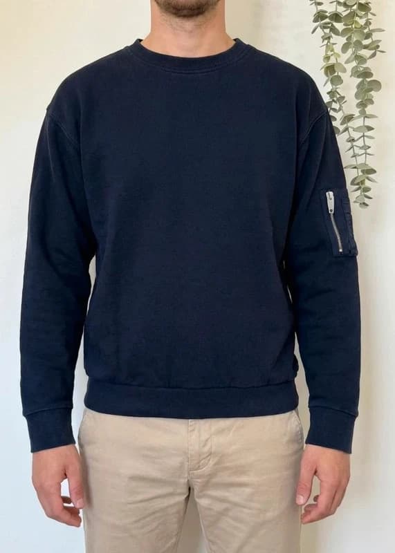 Sweat Crewneck The Kooples Sport navy poche zippée manche relaxed taille S - Photo 1/9