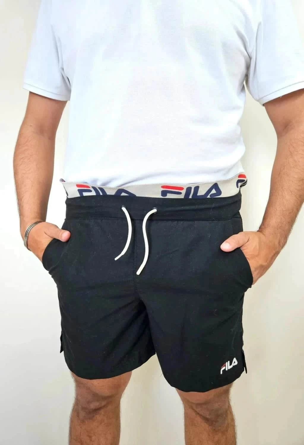 Short de bain noir Fila White Line élastique taille S - Photo 2/9