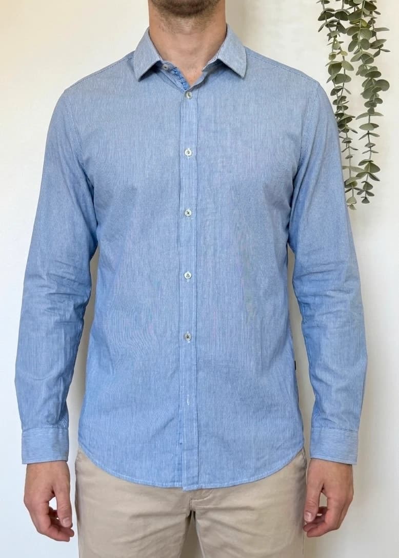 Chemise Hugo Boss bleu rayures fines taille M regular fit Lorenzo - FP260650 - Photo 1/10