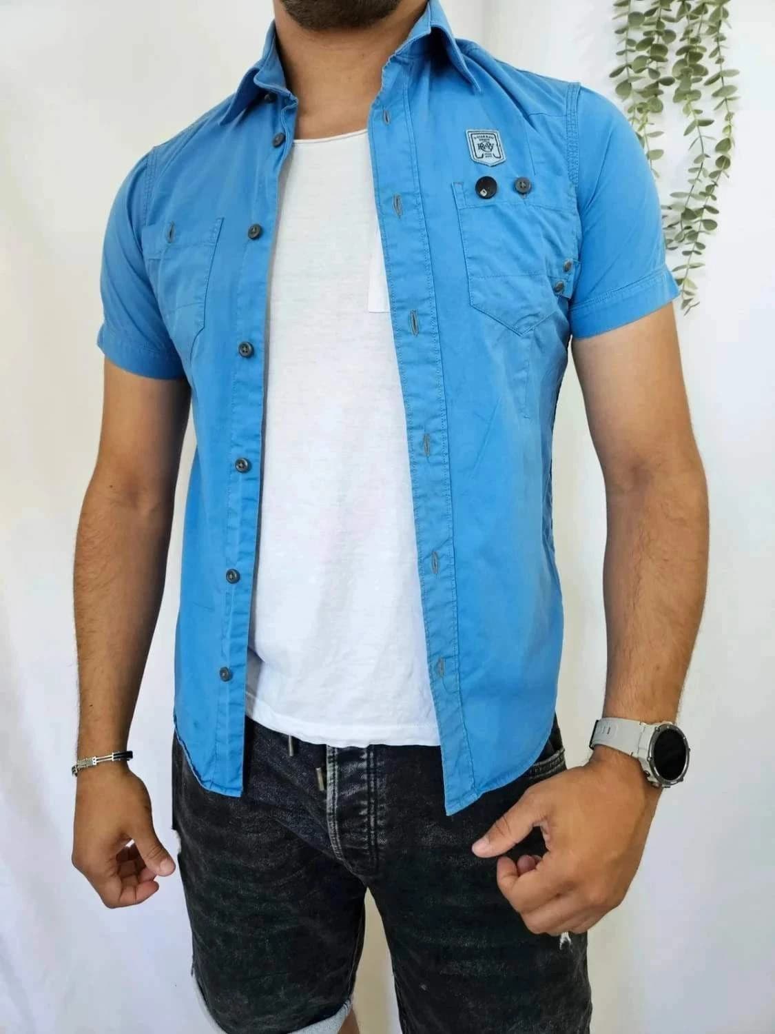 Chemise bleue Homme G-Star Raw manches courtes bleue taille M - Photo 1/8