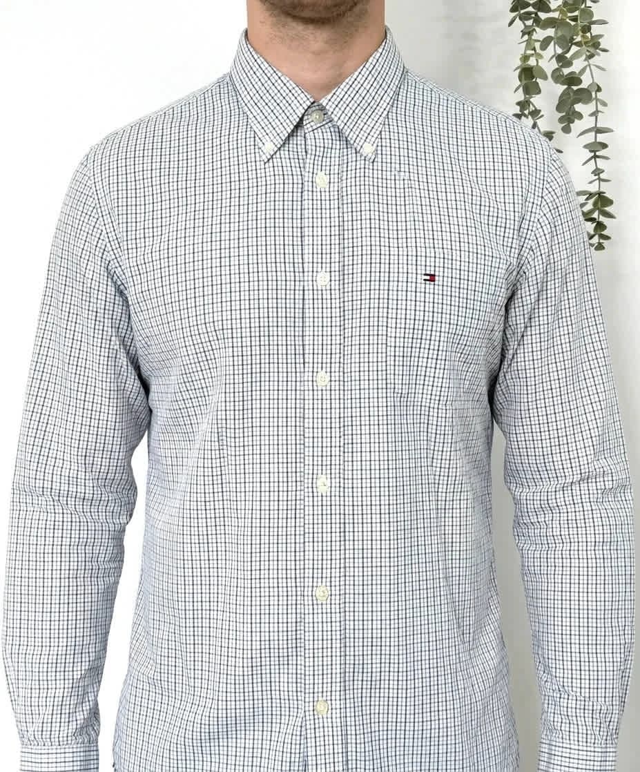 Chemise coton carreaux Tommy Hilfiger blanc bleu beige taille M - FP260146 - Photo 1/8