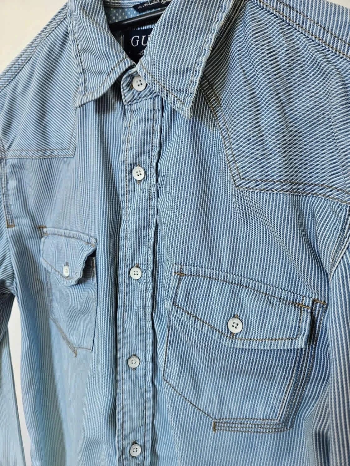 Chemise en jean Guess rayée dégradée bleu Slim Fit taille XS - Photo 6/9