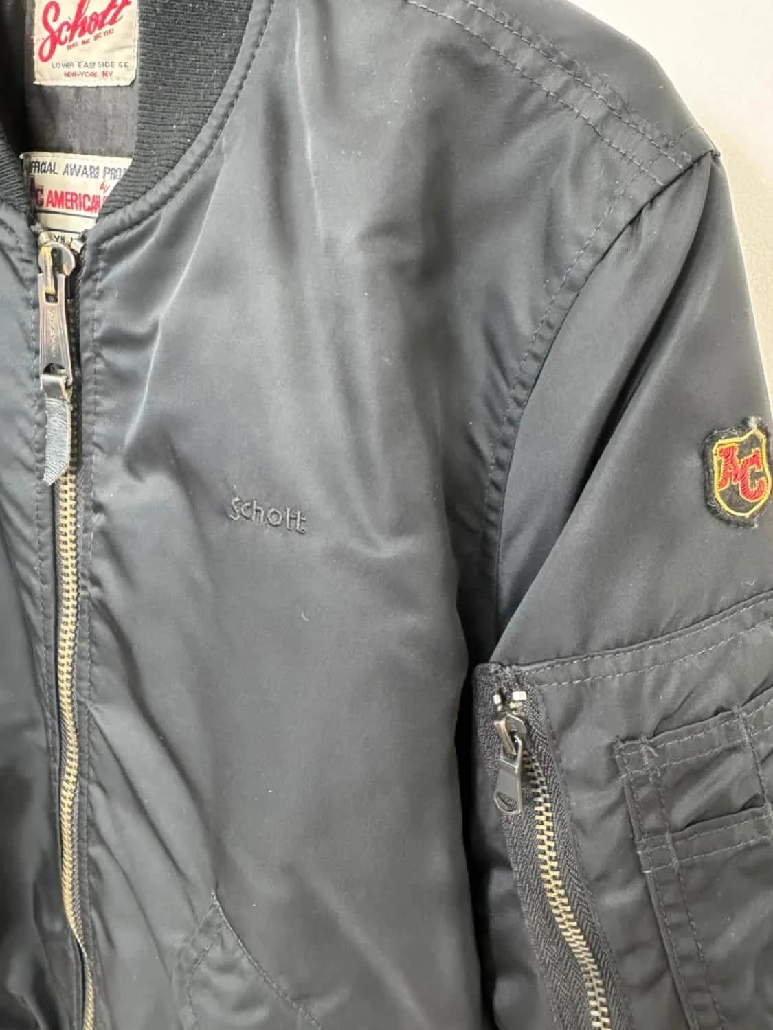 Veste Bomber noir Jacket American Schott logo brodé taille S - Photo 6/12