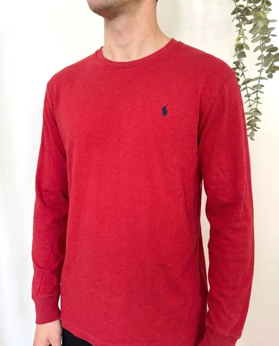 T-shirt manches longues Ralph Lauren coton rouge logo brodé taille M - FP2512162 - Photo 1/9