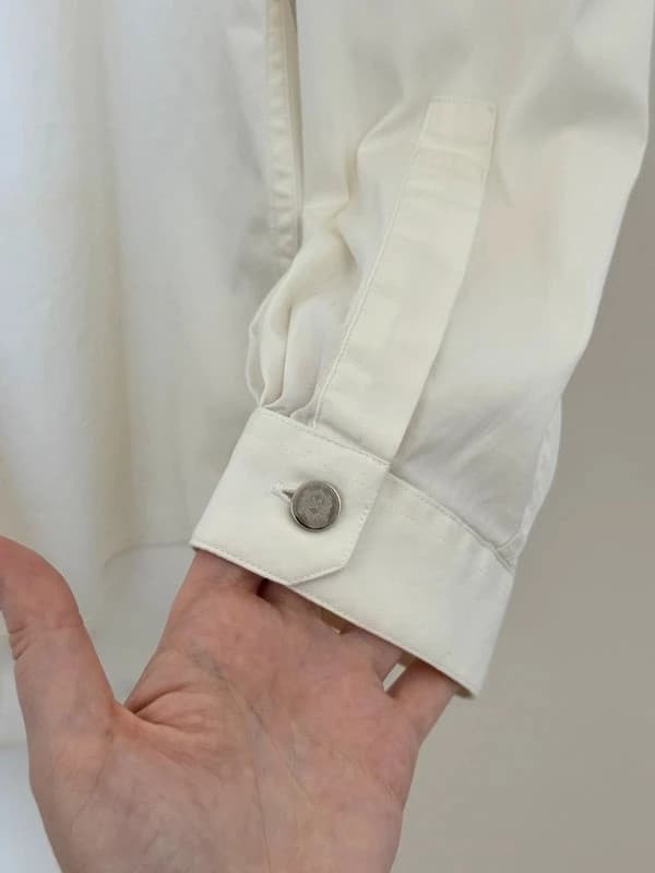 Chemise fitted The Kooples blanche col cuir taupe taille M - Photo 4/9