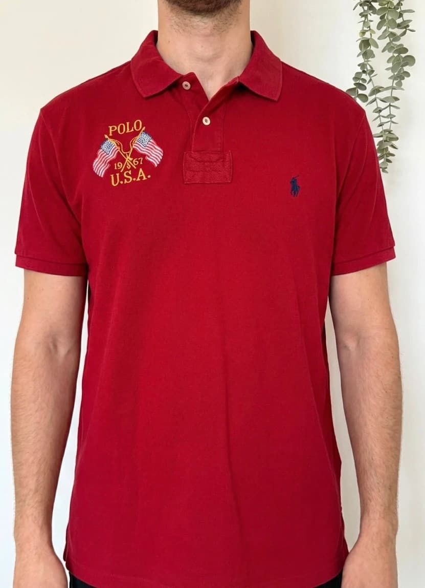 Polo custom fit Ralph Lauren rouge USA drapeaux brodé taille XXL - FP260224 - Photo 1/9