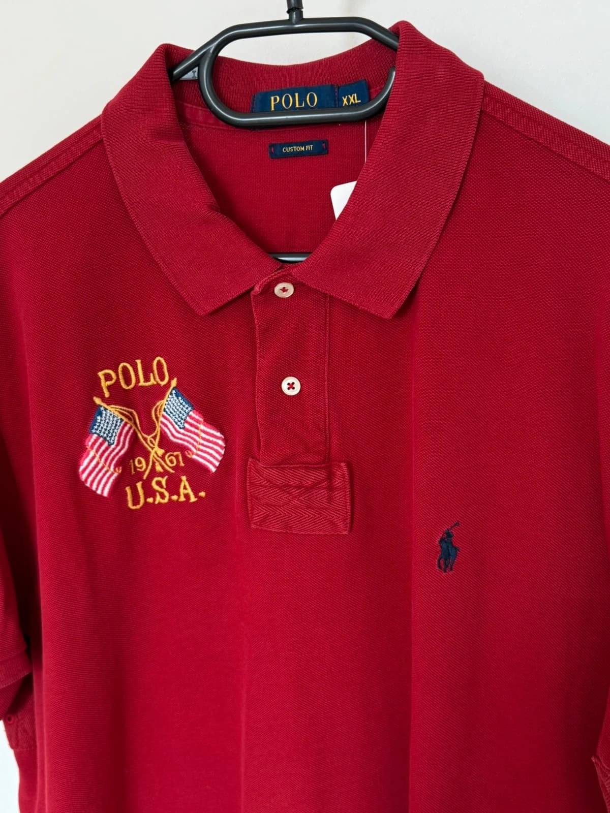 Polo custom fit Ralph Lauren rouge USA drapeaux brodé taille XXL - FP260224 - Photo 3/9