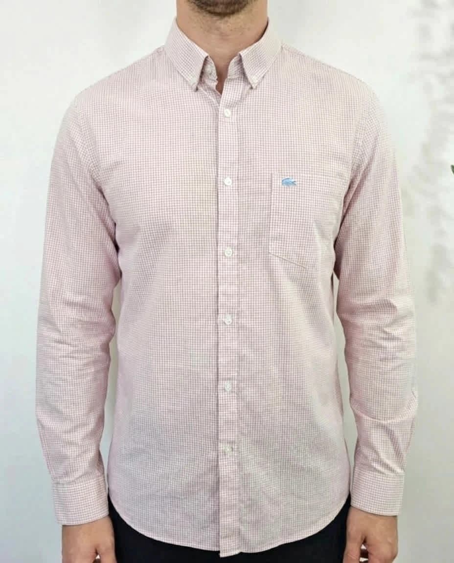 Chemise rose à carreaux Lacoste logo brodé taille 40 - Photo 1/12