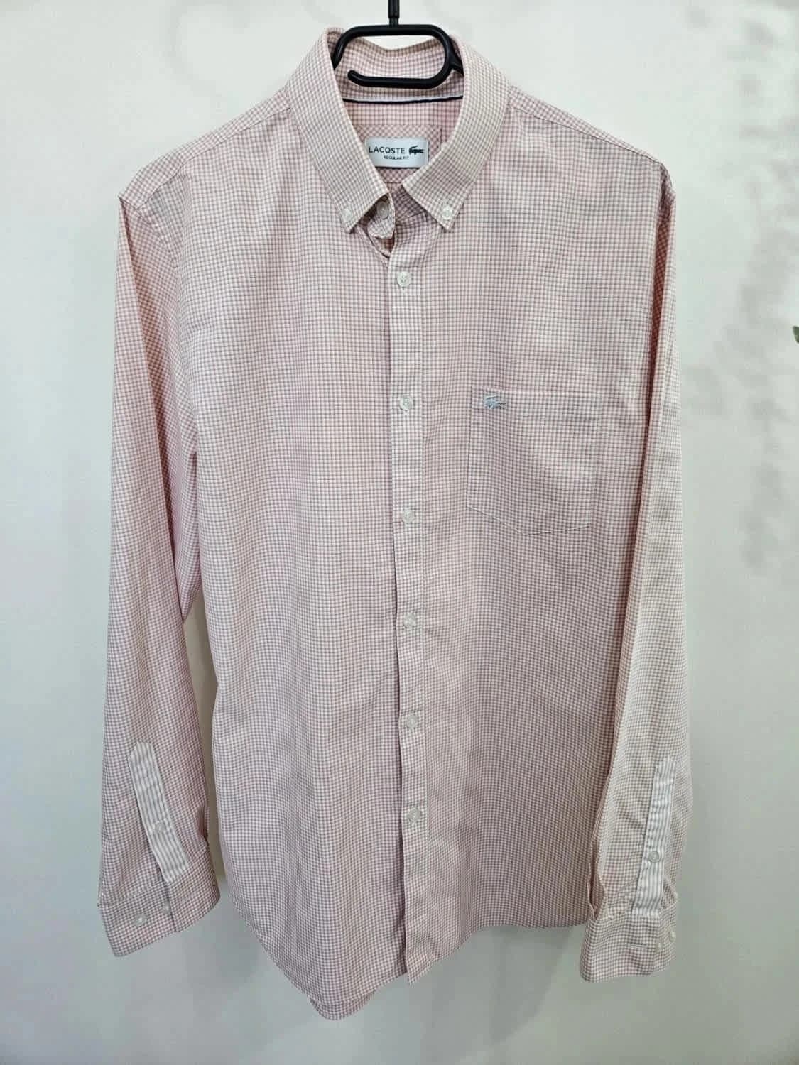 Chemise rose à carreaux Lacoste logo brodé taille 40 - Photo 5/12