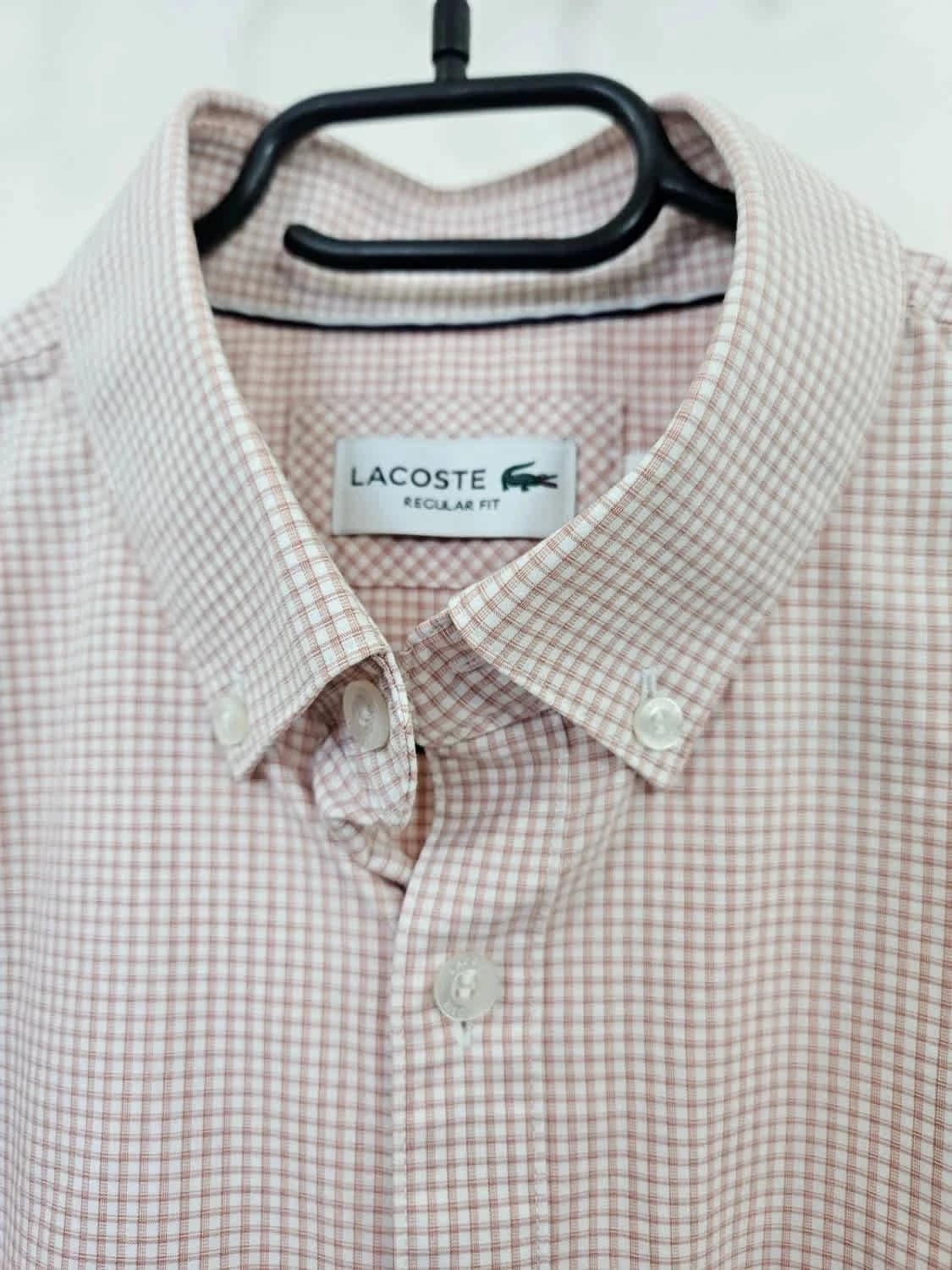 Chemise rose à carreaux Lacoste logo brodé taille 40 - Photo 8/12