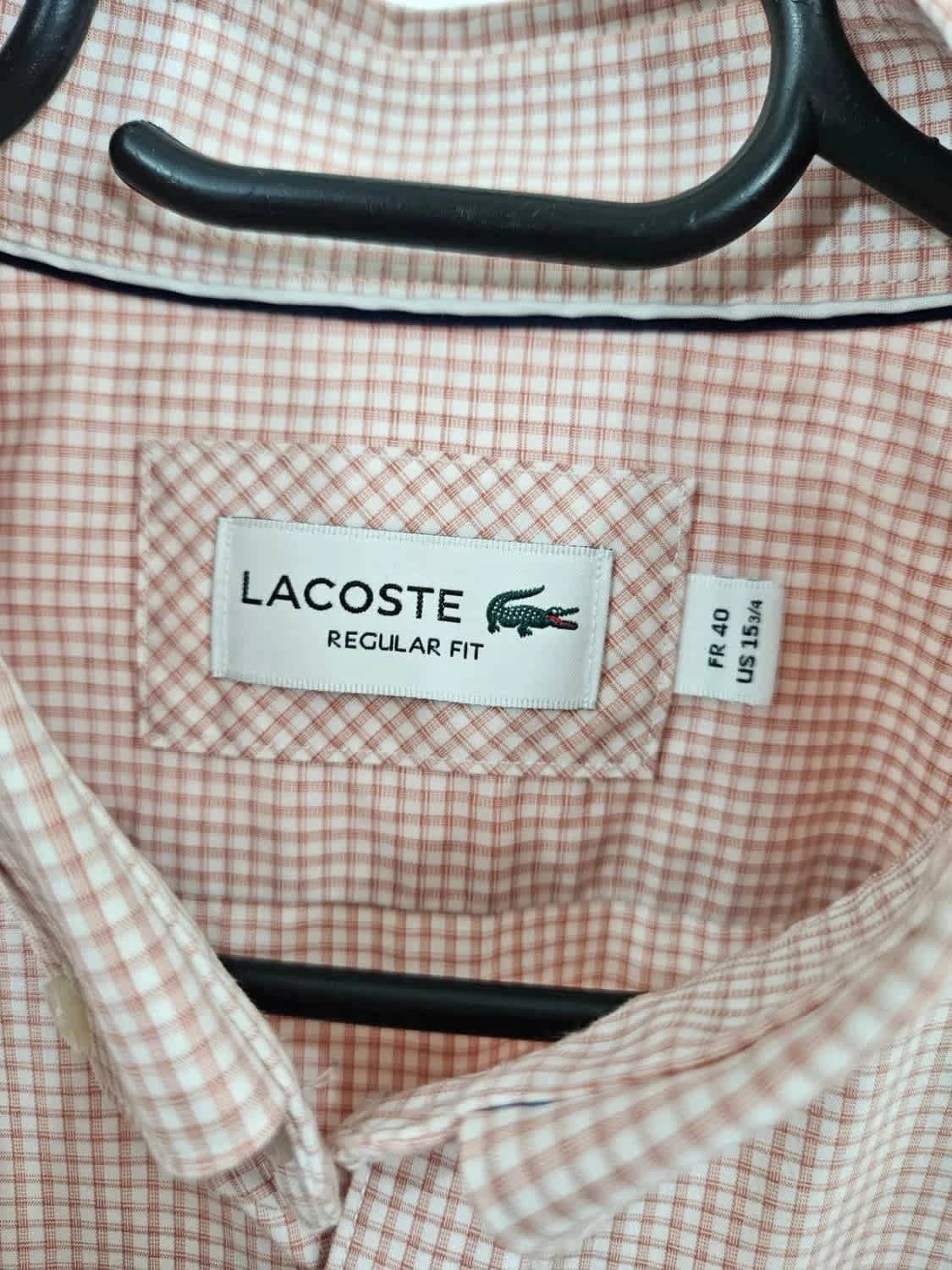 Chemise rose à carreaux Lacoste logo brodé taille 40 - Photo 10/12