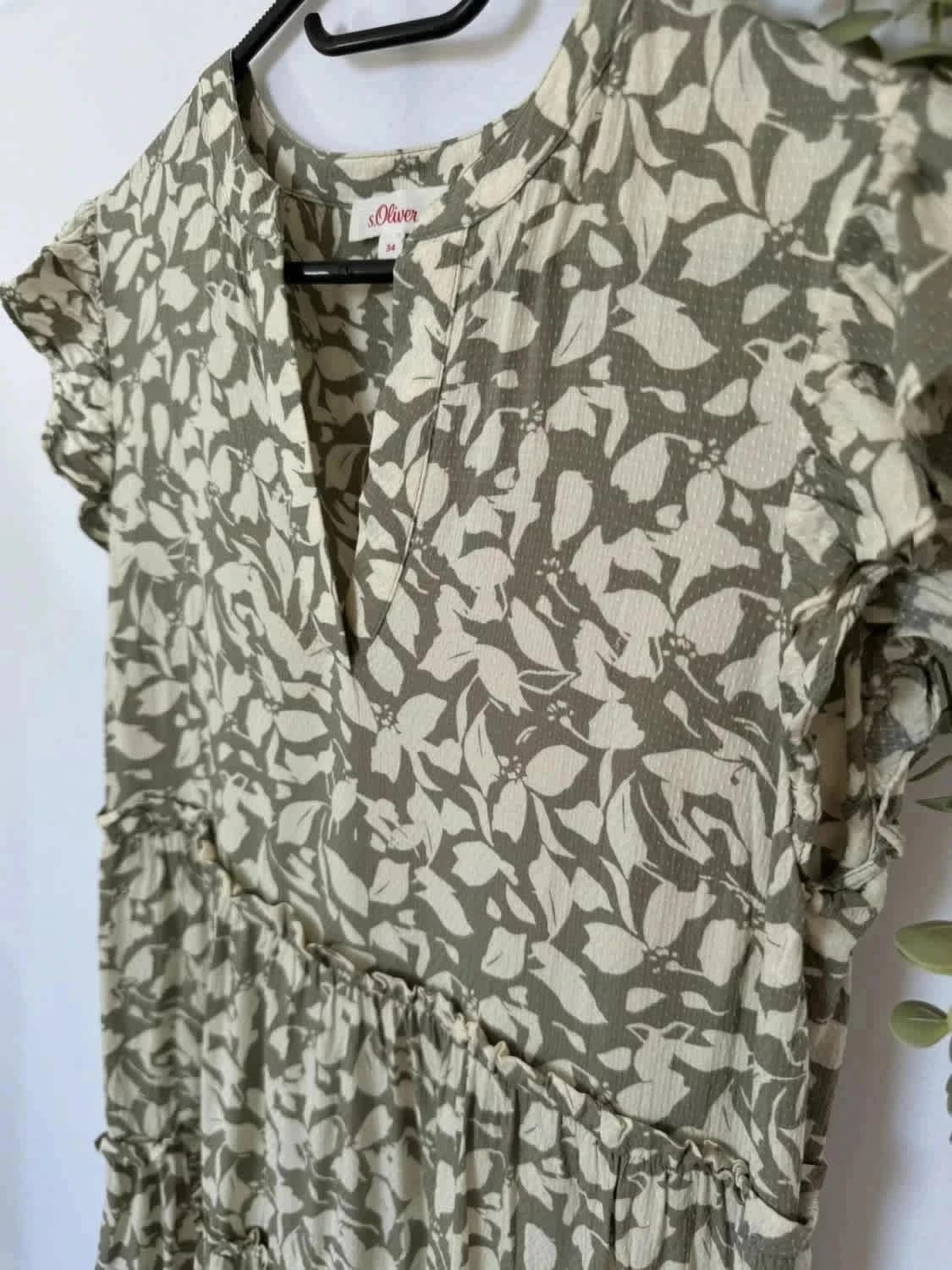 Robe fluide vert olive mi-longue S.Oliver taille 34 - Photo 3/6