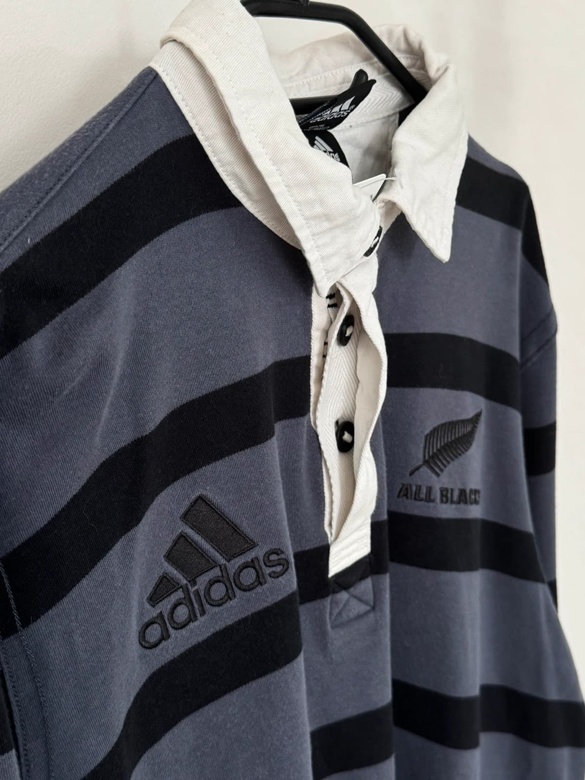 Polo rugby manches longues Adidas gris rayé All Blacks taille M - SC260419 - Photo 10/12