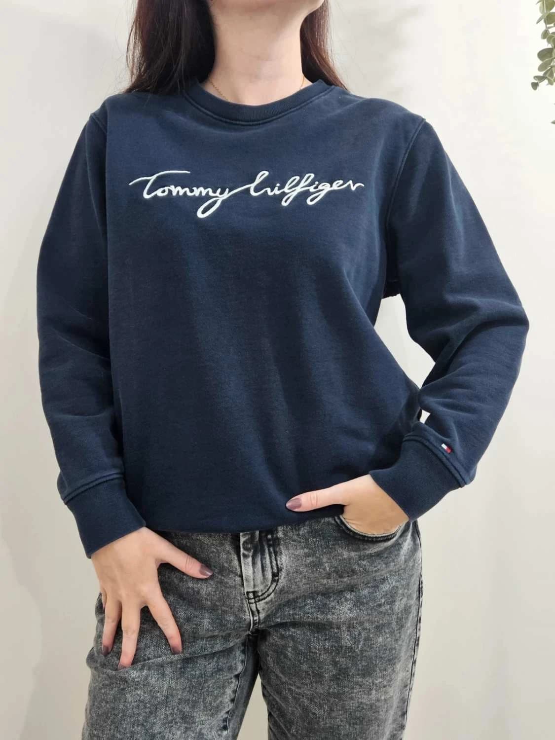 Sweat Crewneck Tommy Hilfiger bleu marine coton logo brodé coupe droite taille L - FP251293 - Photo 1/6