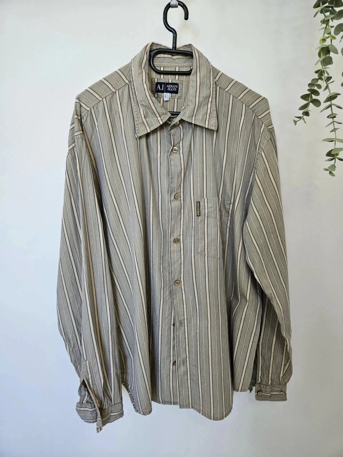 Chemise manches longues beige à rayures Armani Jeans taille XXL - Photo 2/6