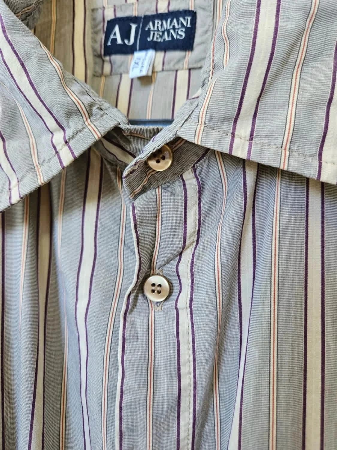 Chemise manches longues beige à rayures Armani Jeans taille XXL - Photo 5/6