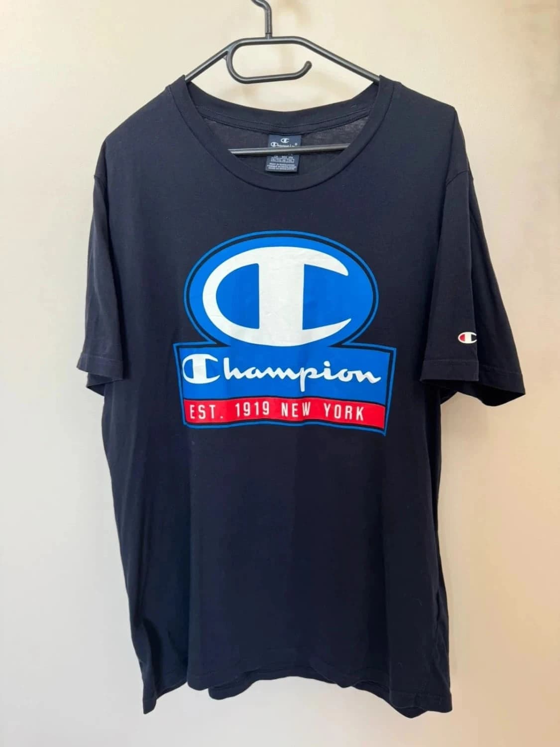 T-shirt Champion noir logo oversize Est. 1919 New York taille XL - Photo 2/5