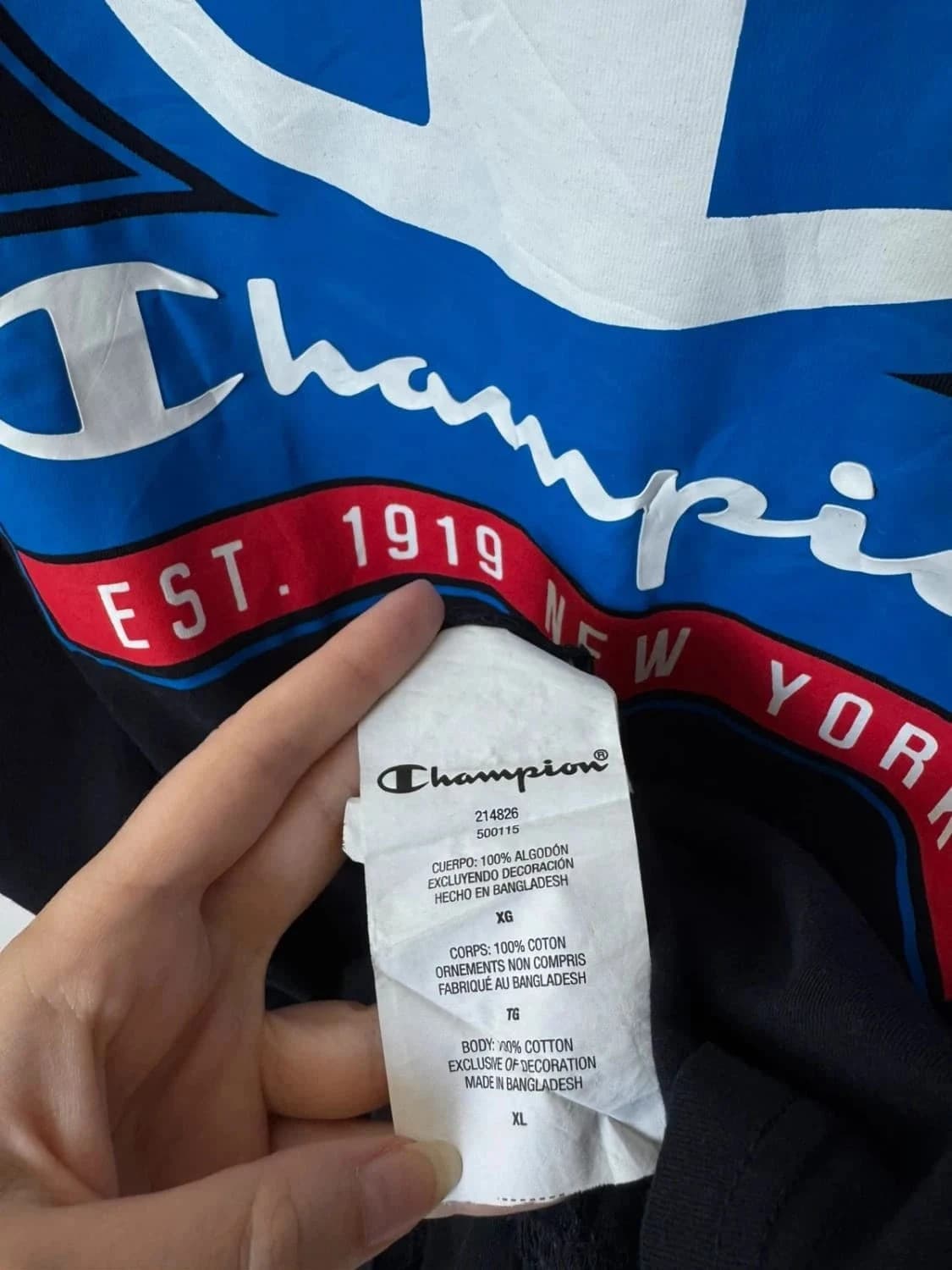 T-shirt Champion noir logo oversize Est. 1919 New York taille XL - Photo 5/5