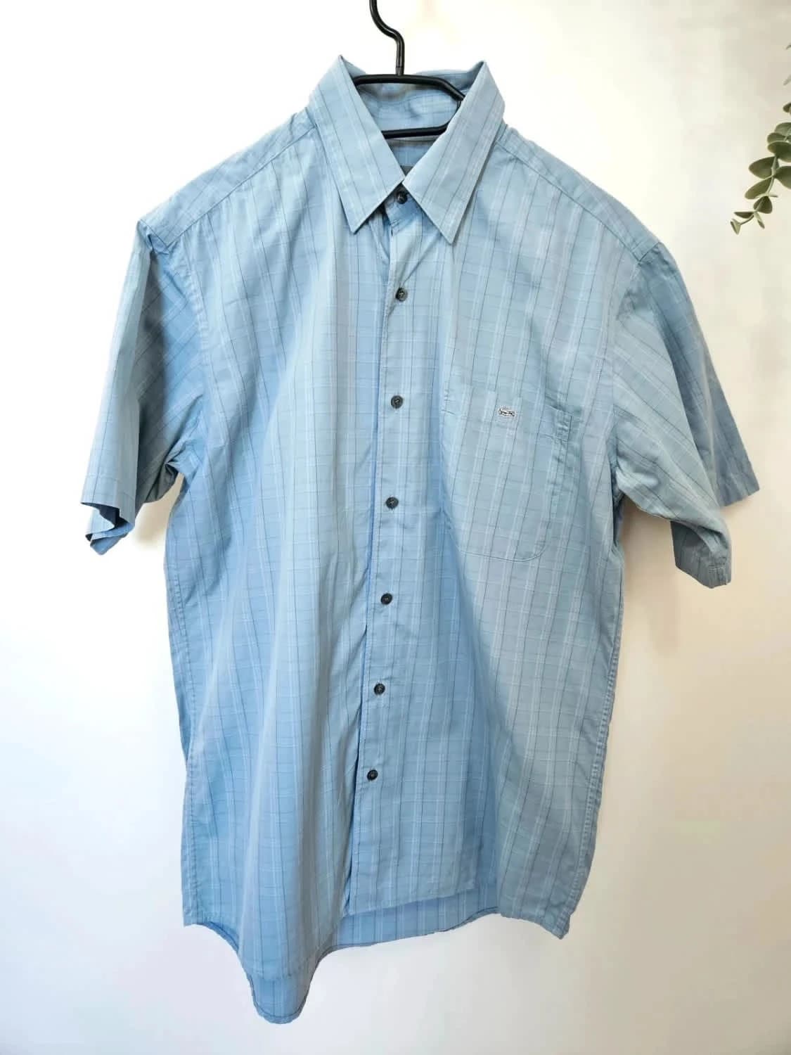 Chemise manches courtes Lacoste bleu clair à carreaux logo brodé gris taille 40/M - Photo 2/7