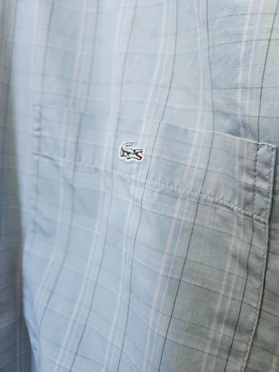 Chemise manches courtes Lacoste bleu clair à carreaux logo brodé gris taille 40/M - Photo 3/7