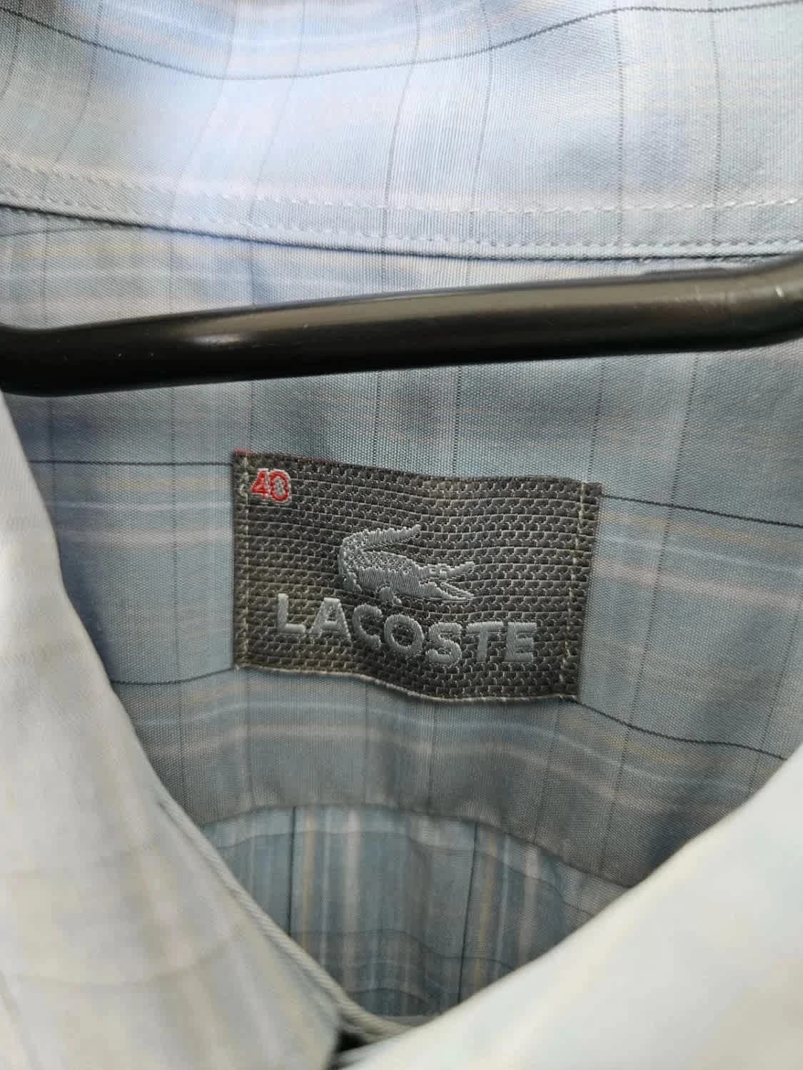 Chemise manches courtes Lacoste bleu clair à carreaux logo brodé gris taille 40/M - Photo 5/7