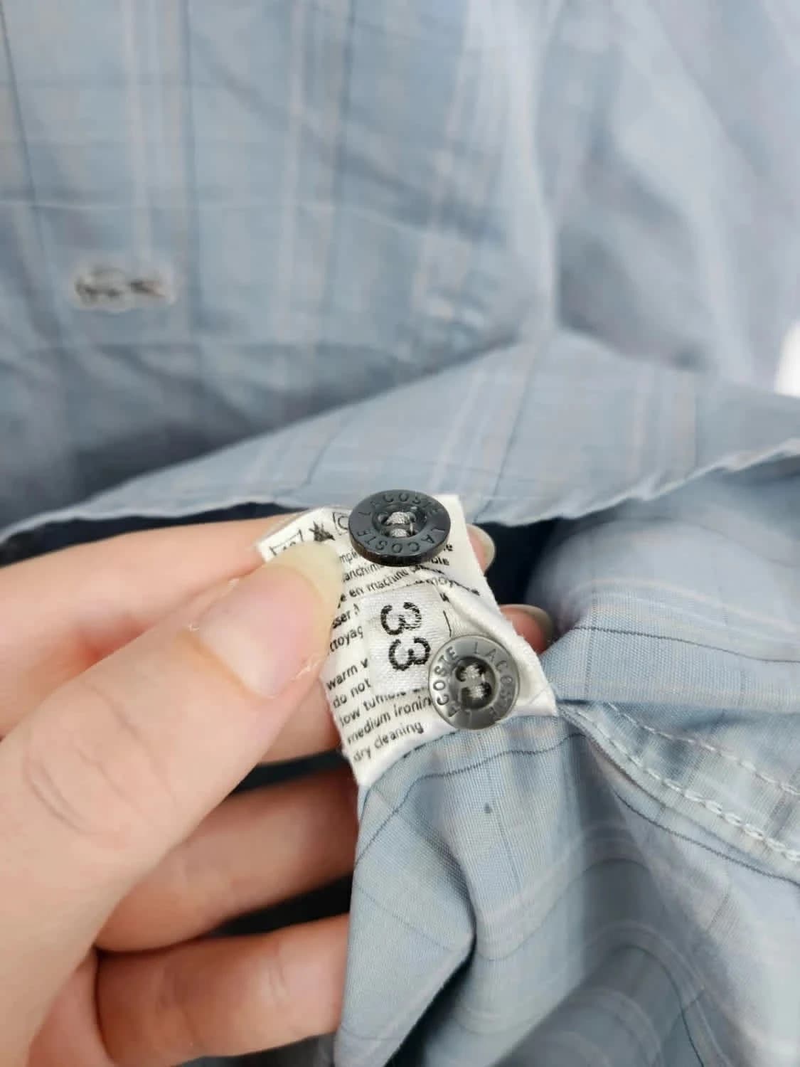 Chemise manches courtes Lacoste bleu clair à carreaux logo brodé gris taille 40/M - Photo 7/7