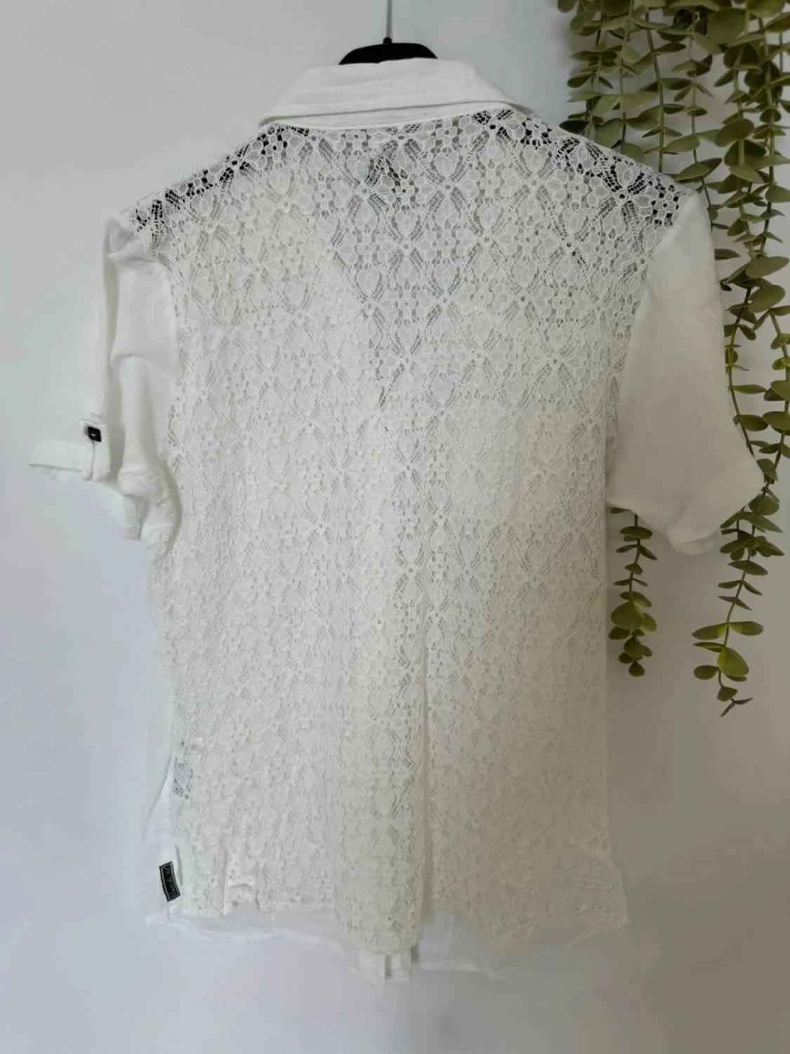Chemisier manches courtes blanche à dentelle Blanc du Nil 100% coton taille M - Photo 5/8