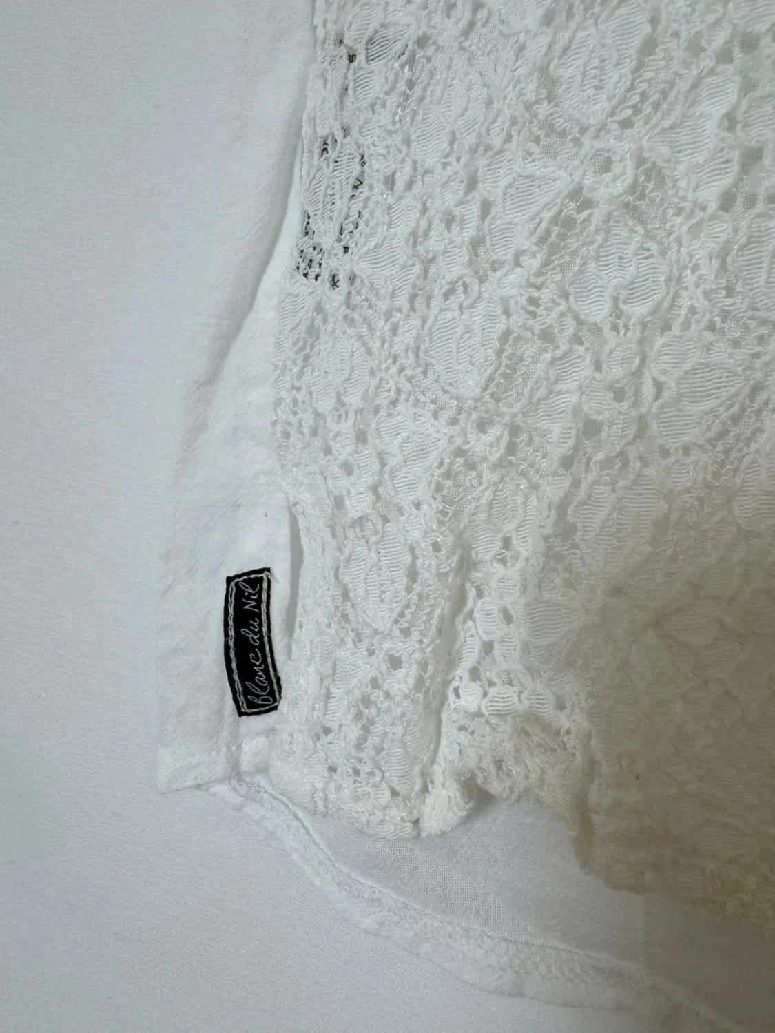 Chemisier manches courtes blanche à dentelle Blanc du Nil 100% coton taille M - Photo 6/8