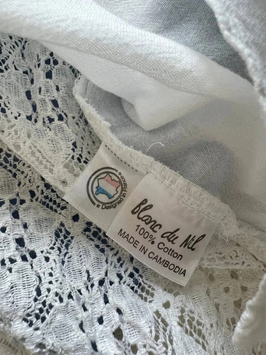 Chemisier manches courtes blanche à dentelle Blanc du Nil 100% coton taille M - Photo 8/8