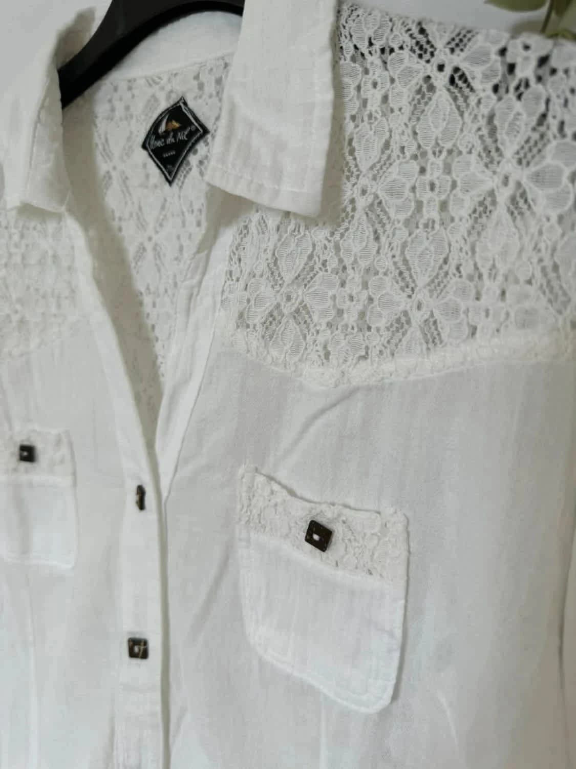 Chemisier manches courtes blanche à dentelle Blanc du Nil 100% coton taille M - Photo 3/8