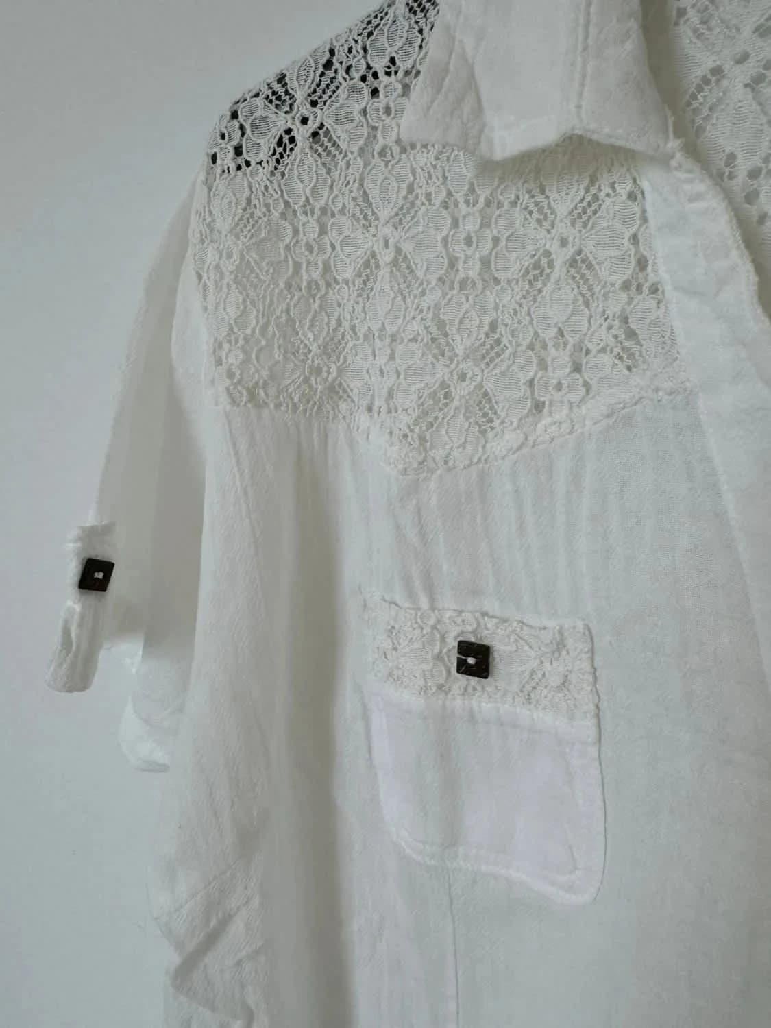 Chemisier manches courtes blanche à dentelle Blanc du Nil 100% coton taille M - Photo 4/8