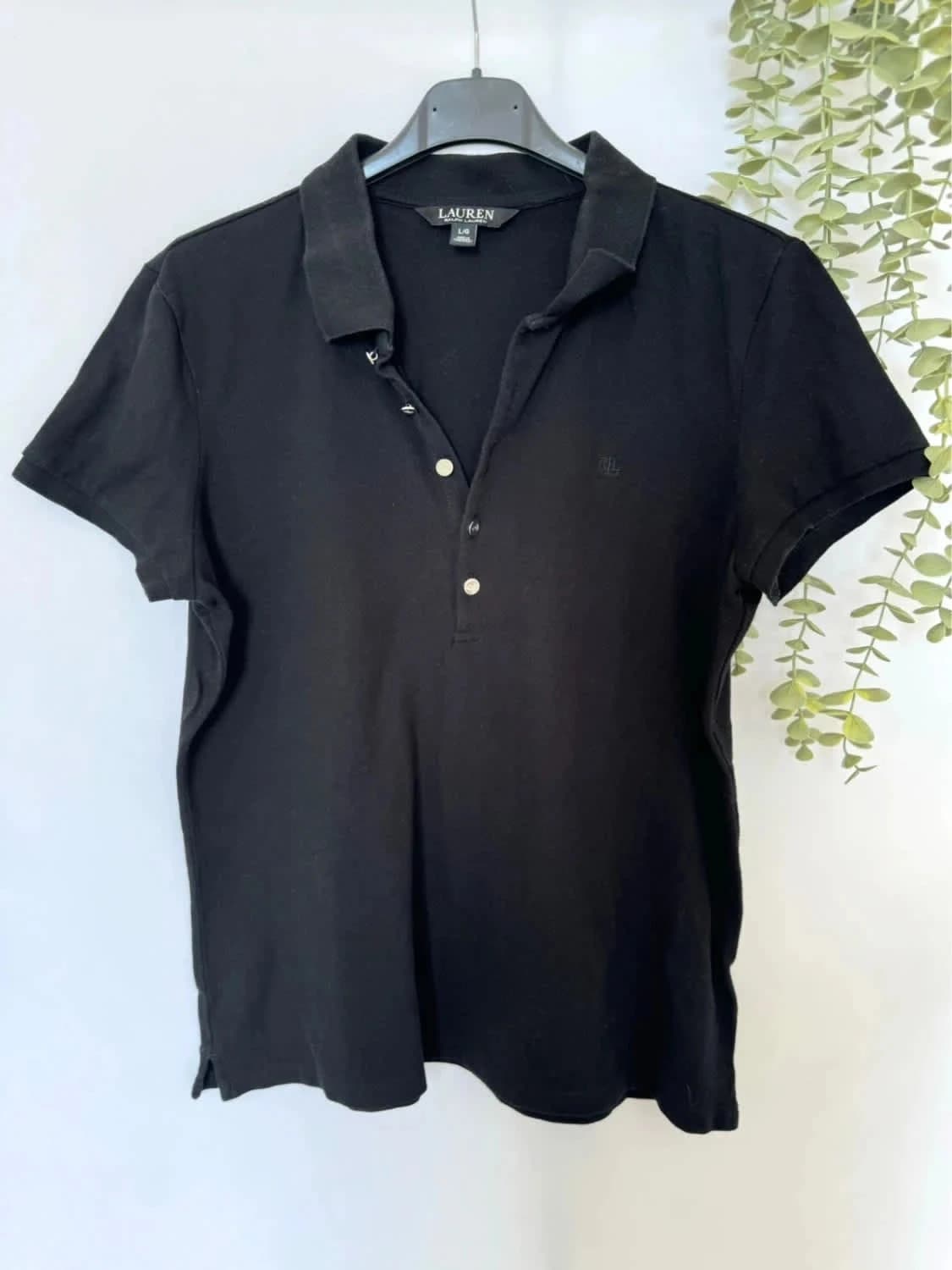 Polo en piqué noir Ralph Lauren logo brodé taille L - Photo 2/8