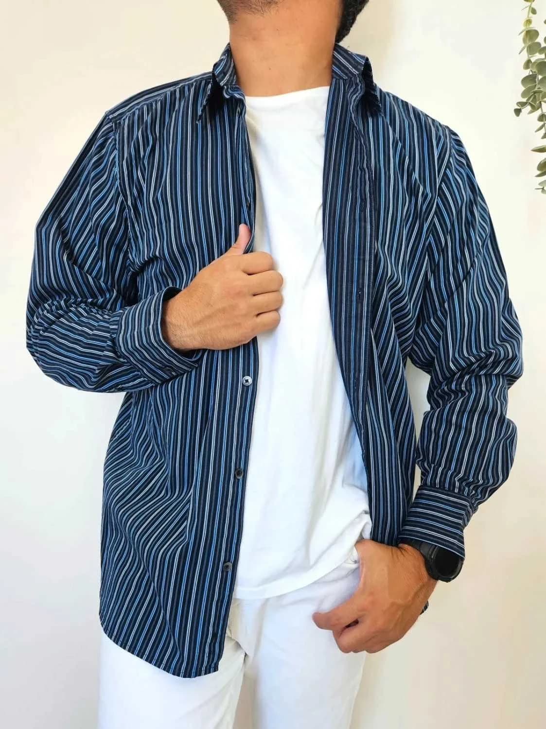 Chemise rayée bleu Calvin Klein 100% coton taille XL - Photo 1/6